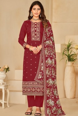 Red Roman Silk Embroidered Wedding Salwar Kameez