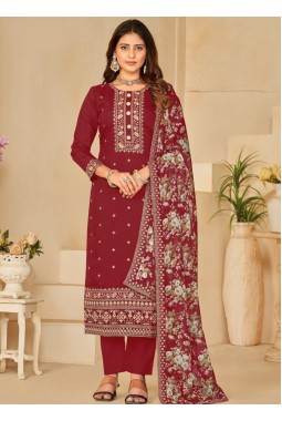 Red Roman Silk Embroidered Wedding Salwar Kameez