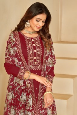 Red Roman Silk Embroidered Wedding Salwar Kameez