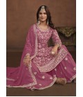 Pink Faux Georgette Embroidered Wedding Salwar Kameez