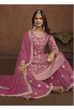 Pink Faux Georgette Embroidered Wedding Salwar Kameez