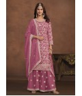 Pink Faux Georgette Embroidered Wedding Salwar Kameez