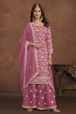 Pink Faux Georgette Embroidered Wedding Salwar Kameez