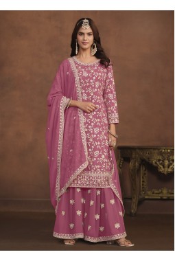 Pink Faux Georgette Embroidered Wedding Salwar Kameez