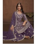 Lavender Faux Georgette Sequins Embroidered Wedding Salwar Kameez