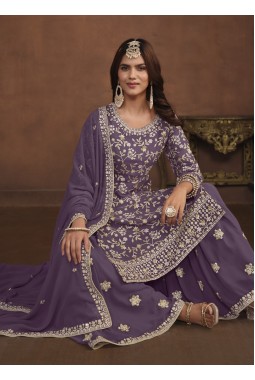 Lavender Faux Georgette Sequins Embroidered Wedding Salwar Kameez