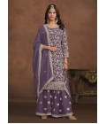 Lavender Faux Georgette Sequins Embroidered Wedding Salwar Kameez