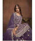 Lavender Faux Georgette Sequins Embroidered Wedding Salwar Kameez