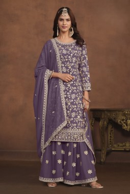 Lavender Faux Georgette Sequins Embroidered Wedding Salwar Kameez