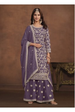 Lavender Faux Georgette Sequins Embroidered Wedding Salwar Kameez