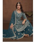 Teal Faux Georgette Sequins Wedding Salwar Kameez