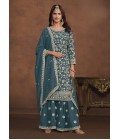 Teal Faux Georgette Sequins Wedding Salwar Kameez