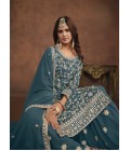 Teal Faux Georgette Sequins Wedding Salwar Kameez