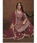 Brown Faux Georgette Embroidered Wedding Salwar Kameez