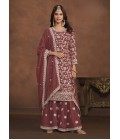 Brown Faux Georgette Embroidered Wedding Salwar Kameez