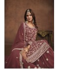 Brown Faux Georgette Embroidered Wedding Salwar Kameez