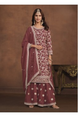 Brown Faux Georgette Embroidered Wedding Salwar Kameez