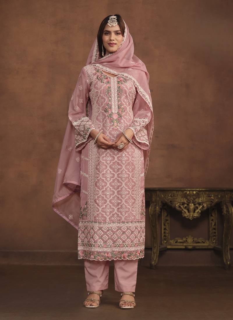 Pink Soft Organza Sequins Designer Salwar Kameez