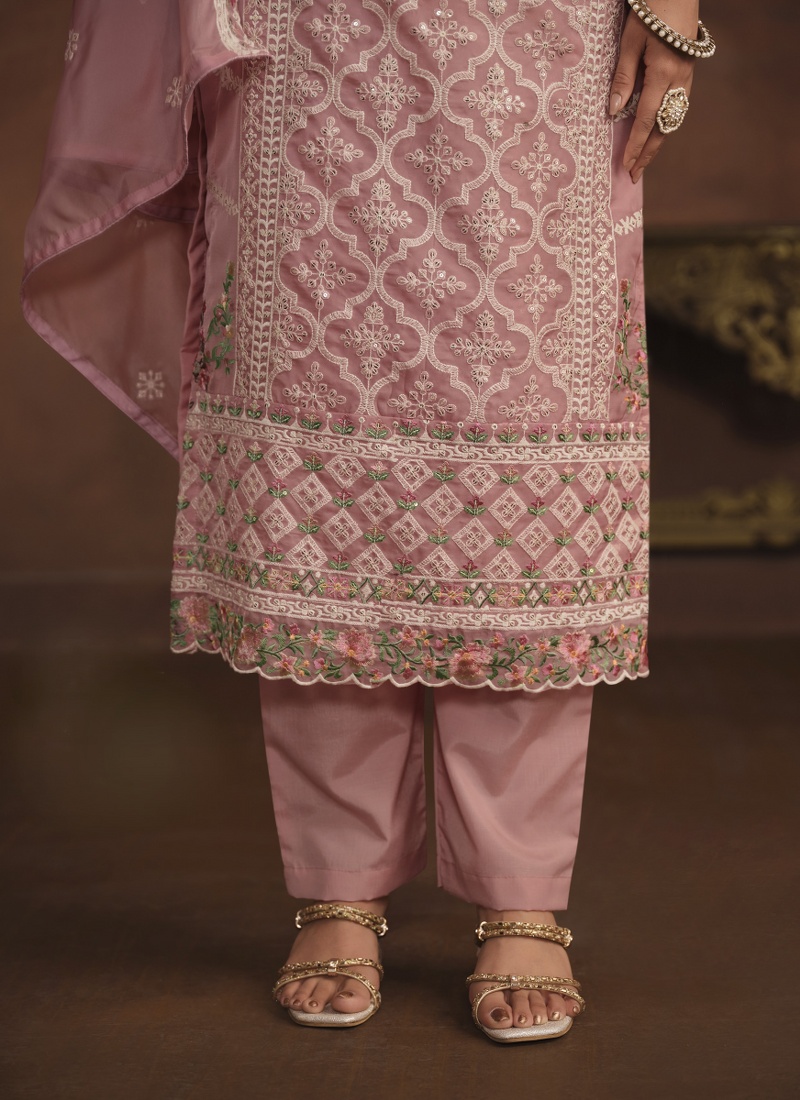 Pink Soft Organza Sequins Designer Salwar Kameez