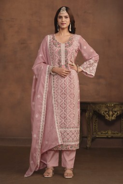 Pink Soft Organza Sequins Designer Salwar Kameez