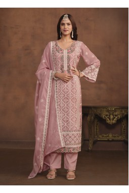 Pink Soft Organza Sequins Designer Salwar Kameez