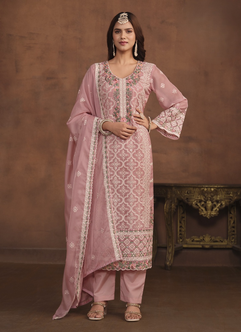 Pink Soft Organza Sequins Designer Salwar Kameez