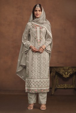 Grey Soft Organza Sequins Embroidered Designer Salwar Kameez