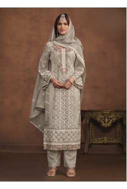 Grey Soft Organza Sequins Embroidered Designer Salwar Kameez
