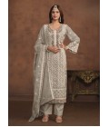 Grey Soft Organza Sequins Embroidered Designer Salwar Kameez