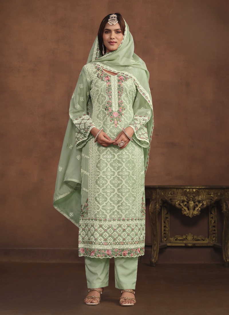 Sea Green Soft Organza Sequins Designer Salwar Kameez Sea Green Soft Organza Sequins Designer Salwar Kameez