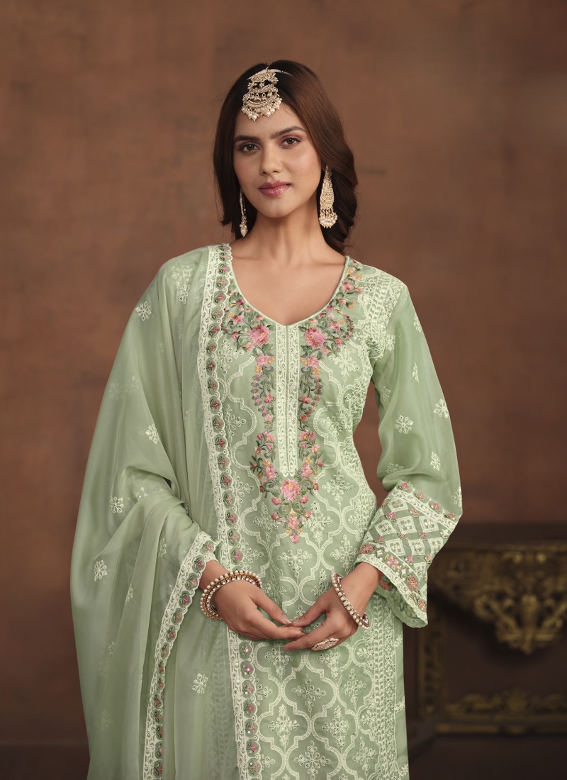Sea Green Soft Organza Sequins Designer Salwar Kameez Sea Green Soft Organza Sequins Designer Salwar Kameez