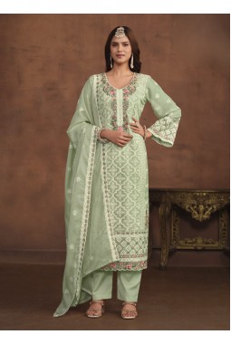 Sea Green Soft Organza Sequins Designer Salwar Kameez