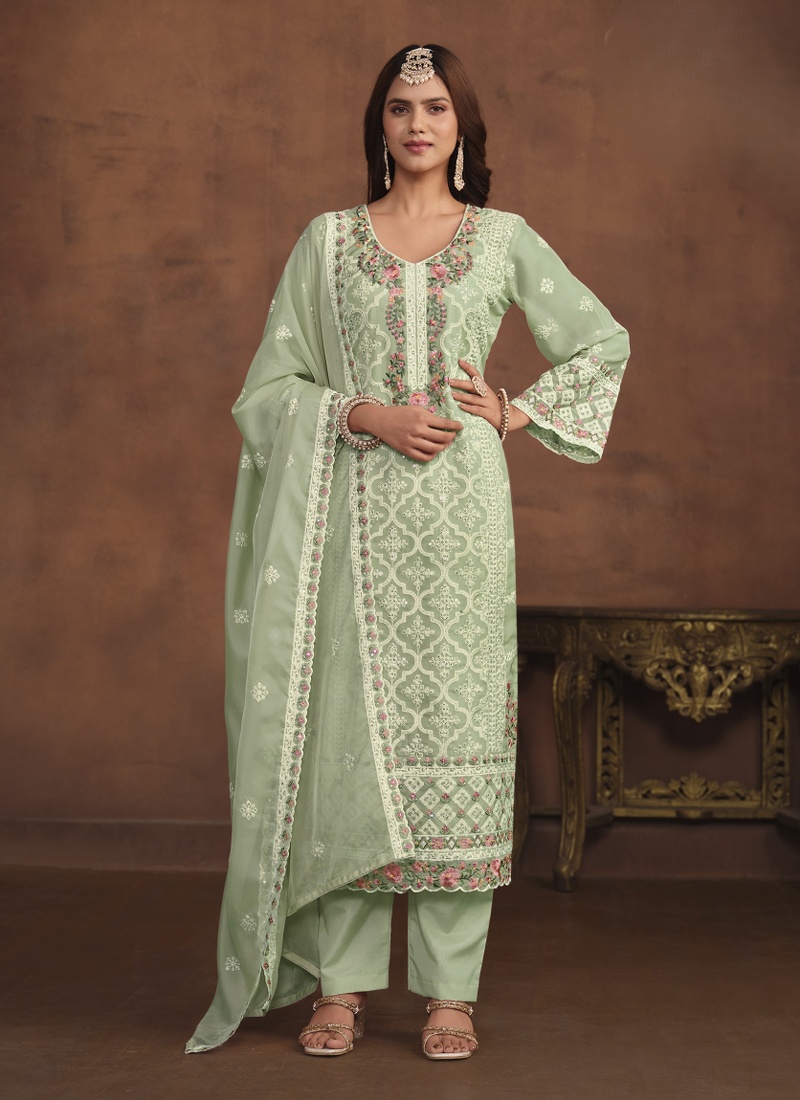 Sea Green Soft Organza Sequins Designer Salwar Kameez Sea Green Soft Organza Sequins Designer Salwar Kameez