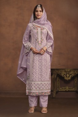 Lavender Soft Organza Embroidered Designer Salwar Kameez