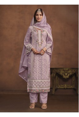 Lavender Soft Organza Embroidered Designer Salwar Kameez