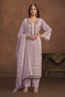 Lavender Soft Organza Embroidered Designer Salwar Kameez