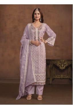 Lavender Soft Organza Embroidered Designer Salwar Kameez