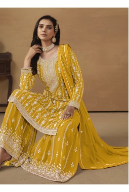 Mustard Faux Georgette Embroidered Designer Salwar Kameez