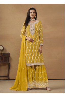Mustard Faux Georgette Embroidered Designer Salwar Kameez