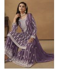 Lavender Faux Georgette Sequins Embroidered Designer Salwar Kameez