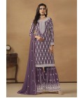 Lavender Faux Georgette Sequins Embroidered Designer Salwar Kameez