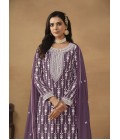 Lavender Faux Georgette Sequins Embroidered Designer Salwar Kameez