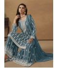 Blue Faux Georgette Embroidered Designer Salwar Kameez