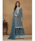 Blue Faux Georgette Embroidered Designer Salwar Kameez