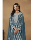 Blue Faux Georgette Embroidered Designer Salwar Kameez