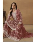 Brown Faux Georgette Sequins Designer Salwar Kameez