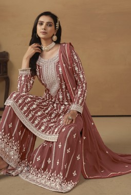 Brown Faux Georgette Sequins Designer Salwar Kameez