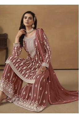 Brown Faux Georgette Sequins Designer Salwar Kameez