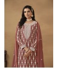 Brown Faux Georgette Sequins Designer Salwar Kameez