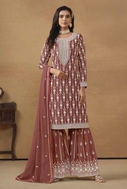Brown Faux Georgette Sequins Designer Salwar Kameez